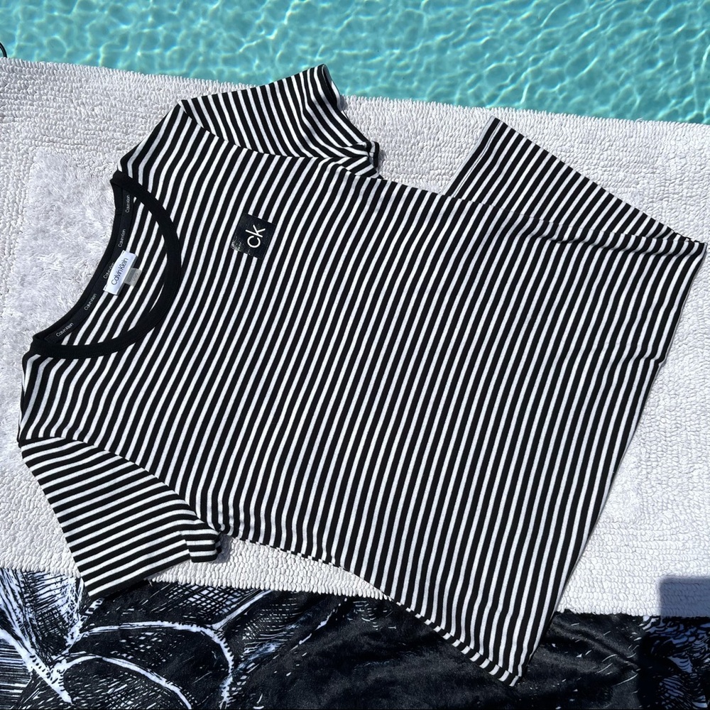 Calvin Klein Dress Womens Size L Black White Strip